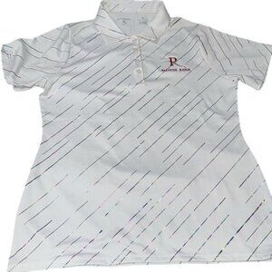 Antigua Womens Medium Palouse Ridge White Polo Shirt W/ Striped Design